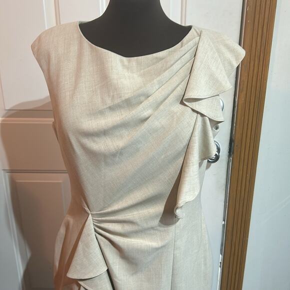 Calvin Klein Khaki Ruffle Sleeveless Dress Size 12 Career Office Business - Picture 2 of 6